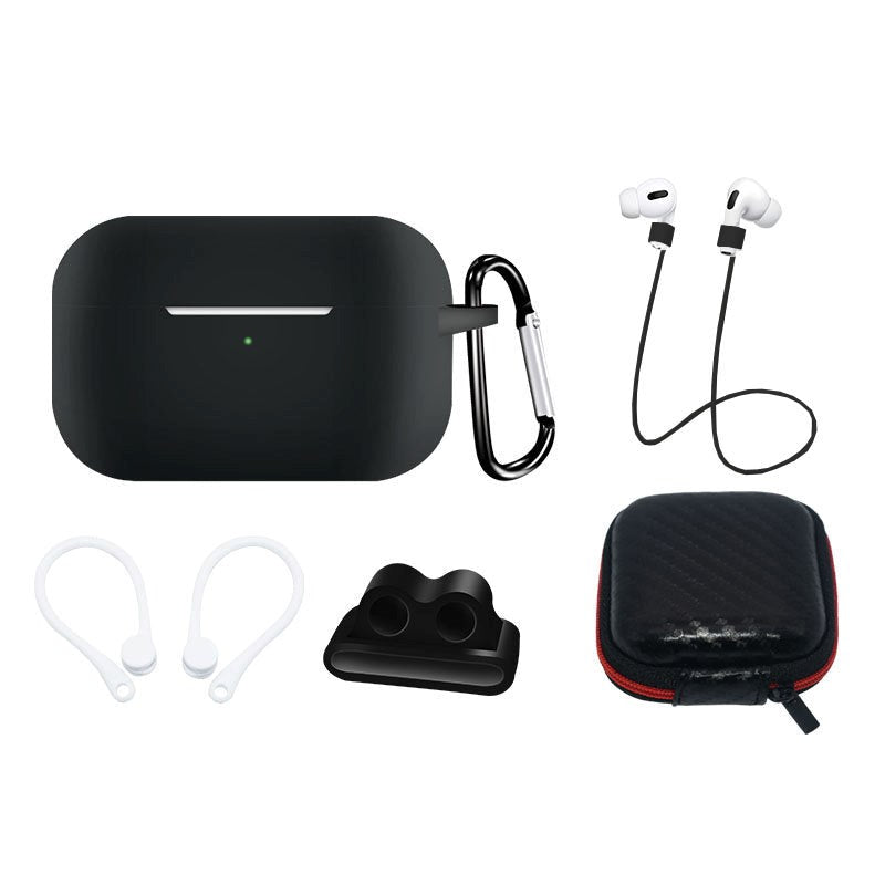 Hurtel AirPods Pro (1 & 2. gen.) Silicone Case Set with Neck Strap & Ear Hook - Black