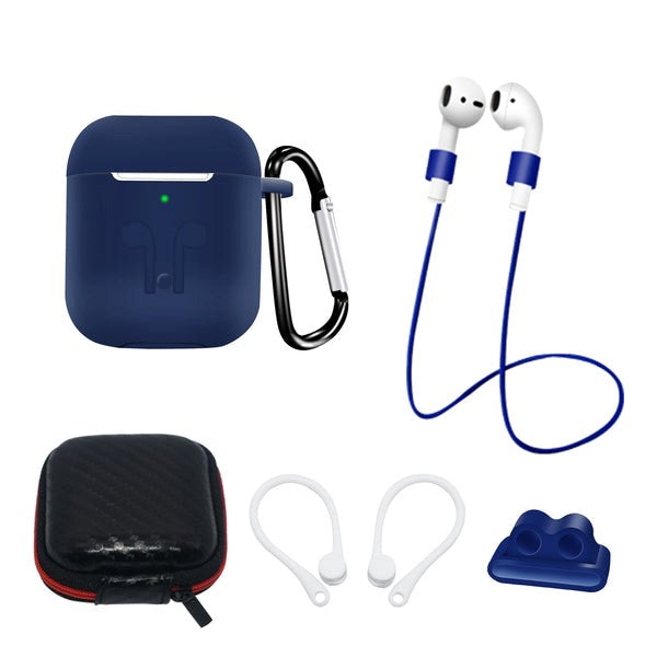 Hurtel AirPods (1st & 2nd gen.) Silicone Case Set with Neck Strap & Ear Hook - Blue