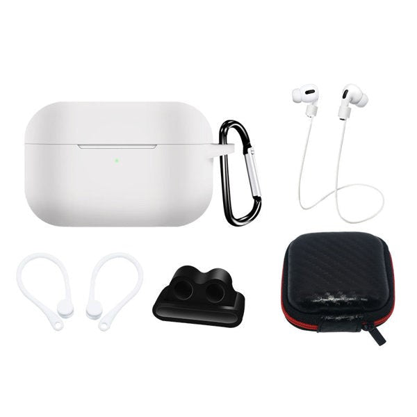 Hurtel AirPods Pro (1 & 2. gen.) Silicone Case Set with Neck Strap & Ear Hook - White