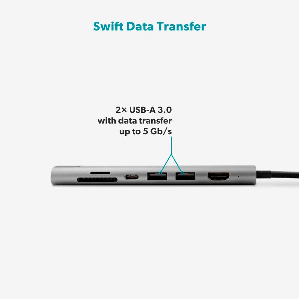 Epico Multimedia 8K USB-C 7-in-1 Hub - Space Grey