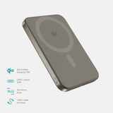 Epico 15W UltraPack EM51 Slim Alu Mag+ 5000 mAh Power Bank with USB-C - Qi2 / MagSafe Compatible - Titanium