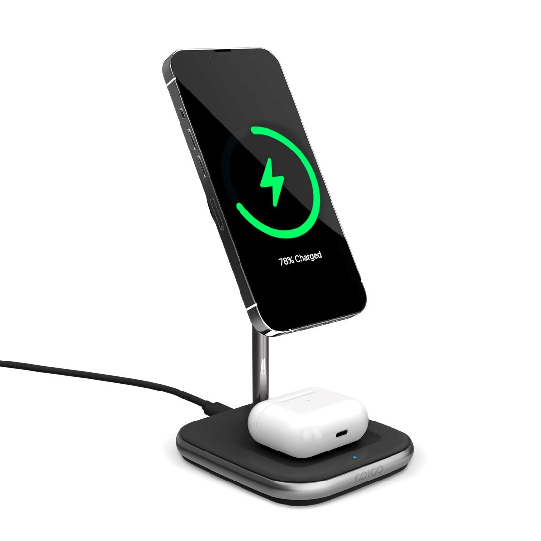 Epico Magnetic 2-in-1 Wireless Charger 15W w. PD 20W Wall Charger - MagSafe Compatible - Black