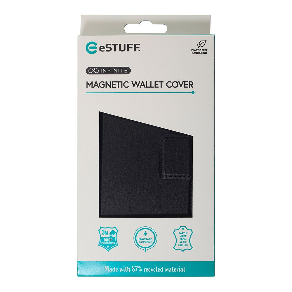 eSTUFF iPhone 16 Plus INFINITE MILAN Leather Case with Card Holder - MagSafe Compatible - Black