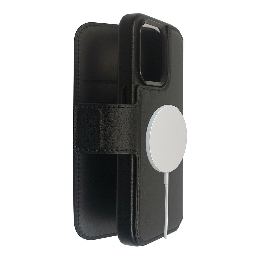 eSTUFF iPhone 16 Pro Max INFINITE MILAN Leather Case with Card Holder - MagSafe Compatible - Black