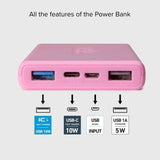 SBS Powerbank with 2x USB-A & 1x USB-C 10W - 10.000 mAh - Pink