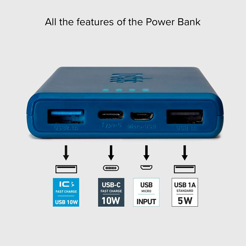 SBS Powerbank with 2x USB-A & 1x USB-C 10W - 10.000 mAh - Blue