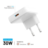 FIXED Slim 30W USB-C - GaN Charger - Angled - White