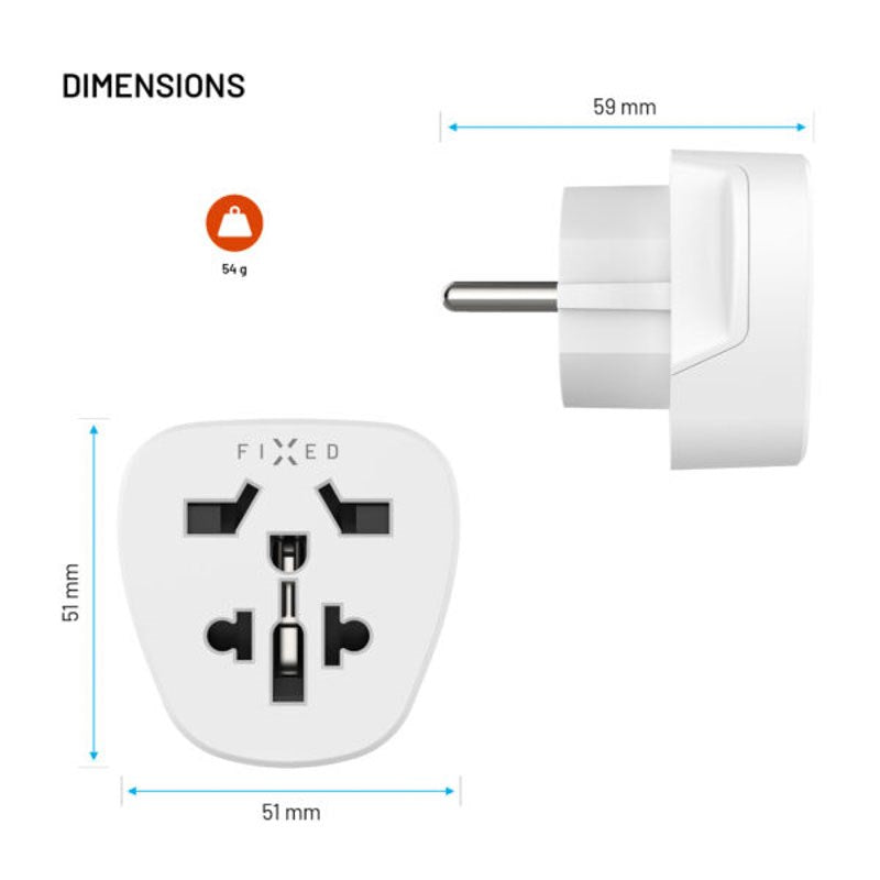 Fixed Travel Adapter for EU / UK / USA / AUS - White