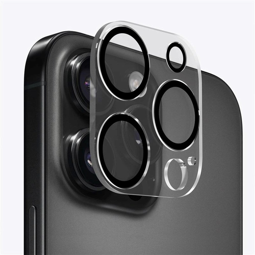 iPhone 16 Pro / 16 Pro Max Mobile Origin Tempered Glass Camera Lens Protection - Transparent / Black Edge