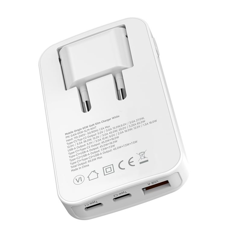 Mobile Origin Slim Charger 2x USB-C 1x USB-A - White