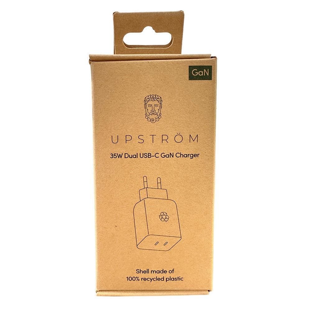 Upström Cirkulär GaN 35W Recycled Plastic Wall Charger with 2 x USB-C - White