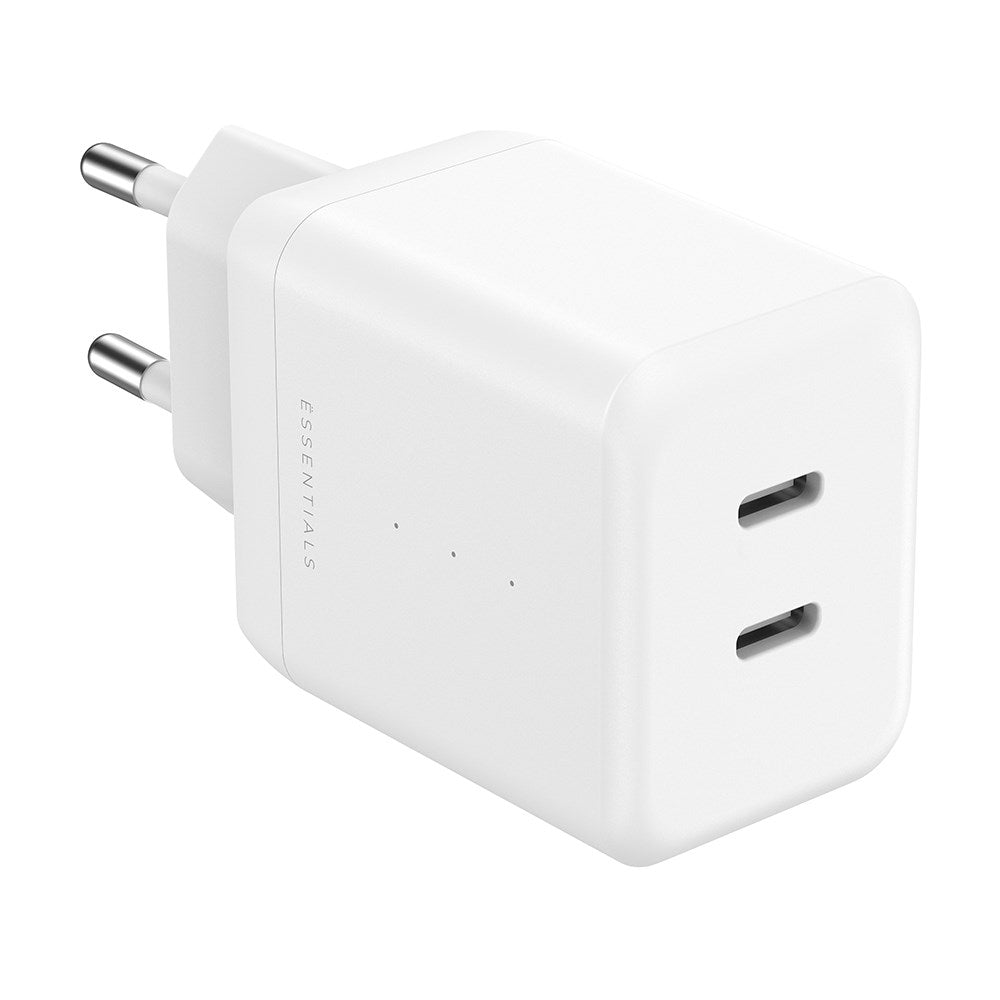 Upström ËESSENTIALS PD 35W GaN Recycled Plastic Wall Charger with 2 x USB-C - White