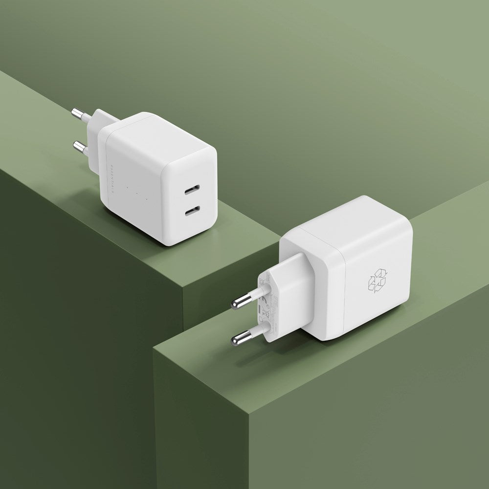 Upström ËESSENTIALS PD 35W GaN Recycled Plastic Wall Charger with 2 x USB-C - White