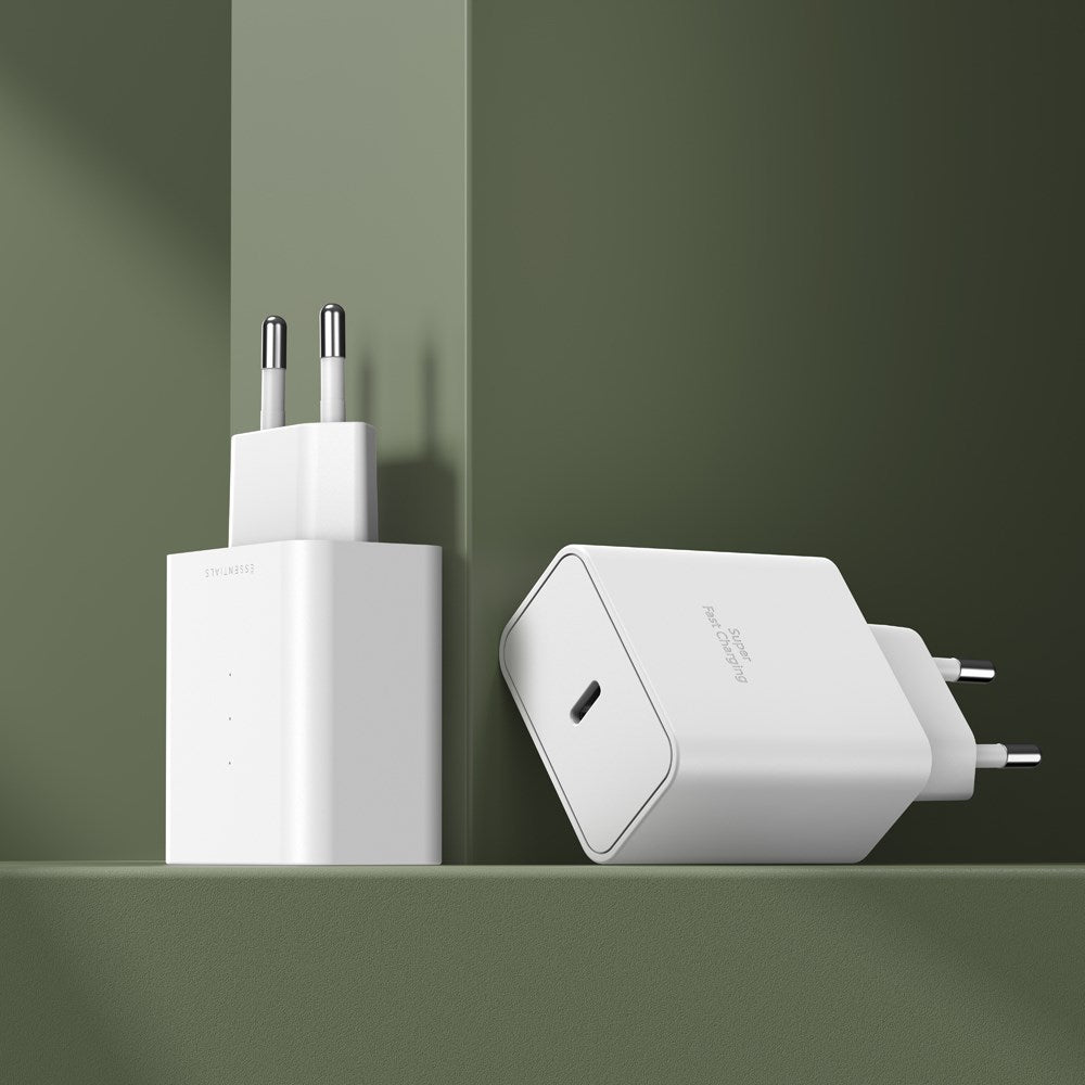 Upström ËESSENTIALS PD 45W GaN Recycled Plastic Wall Charger with USB-C - White