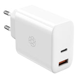 Upström ËESSENTIALS PD 65W GaN Recycled Plastic Wall Charger with USB-C og USB-A - White