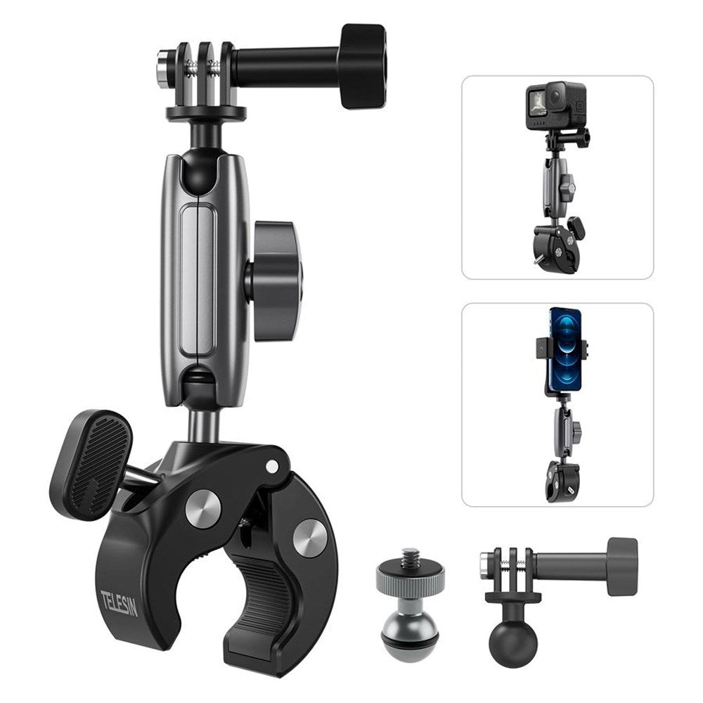 TELESIN Mounting Clamp for Action Camera & Smartphone - Black / Grey
