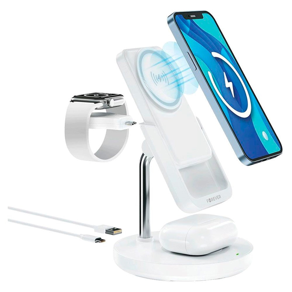 Forever MACS-100 18W Wireless Charger with 5,000 mAh Powerbank - MagSafe Compatible - White