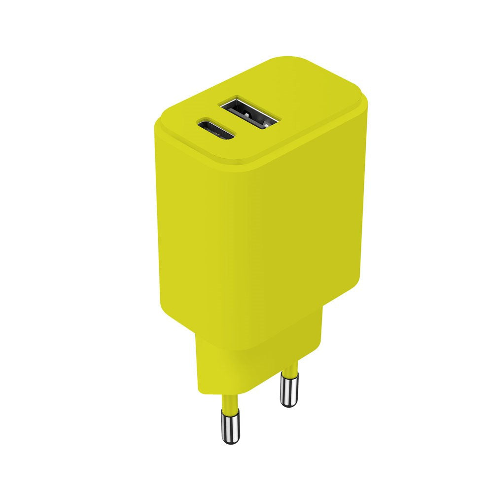 Setty 20W Wall Charger with 1x USB-A & 1x USB-C - Lime