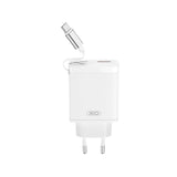 XO 30W Wall Charger 1 x USB-C 1 x USB-A with Retractable USB-C Cable - White