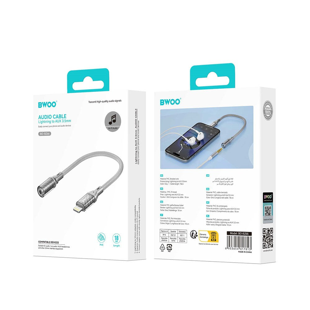 BWOO Lightning to 3.5mm Jack Adapter – Grey