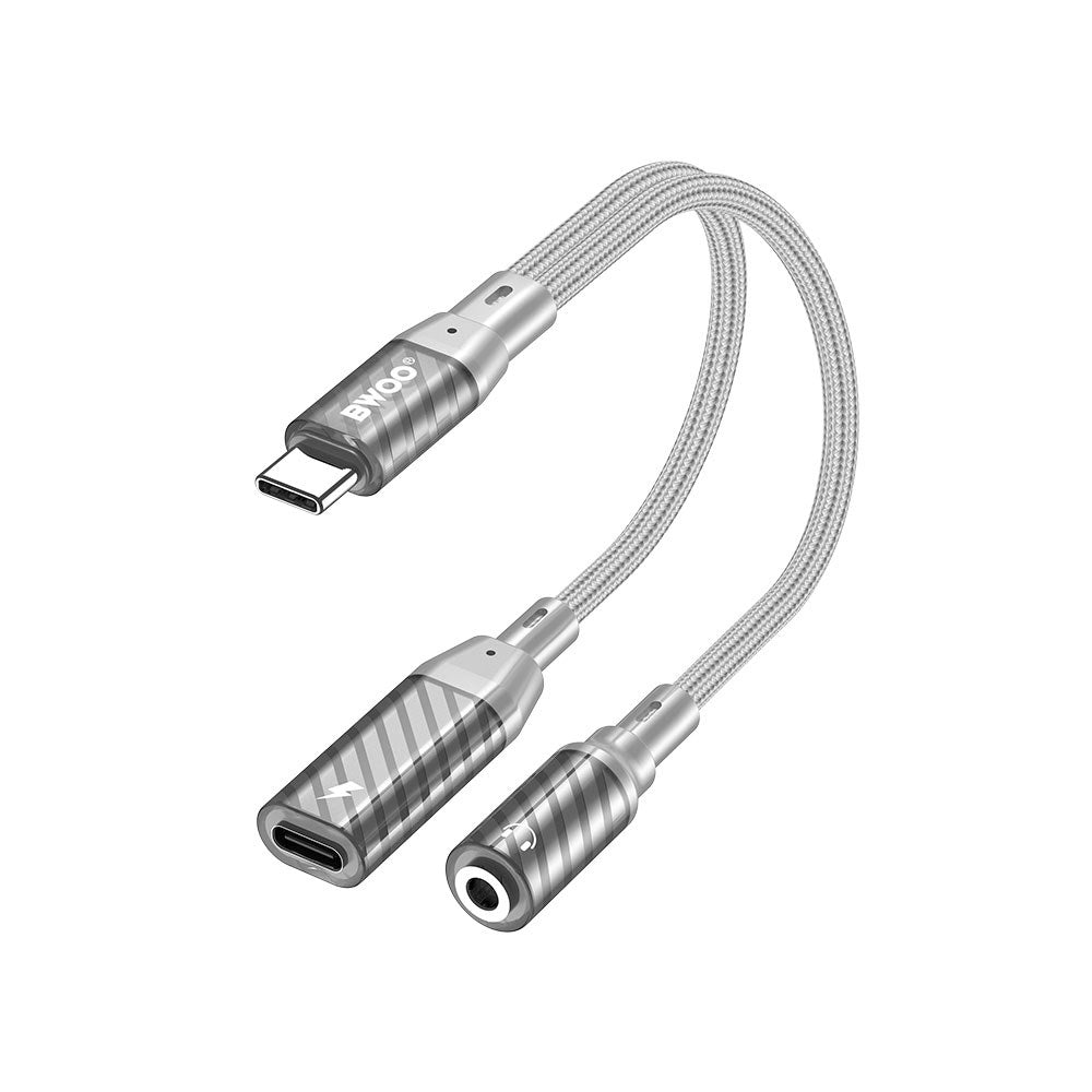 BWOO 2-in-1 USB-C to USB-C / Mini Jack Adapter - Grey