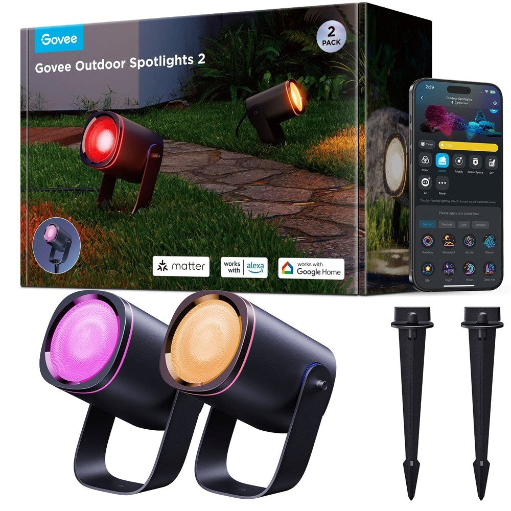 Govee Outdoor Spotlights - 2 pcs. - with Multi-Mounting - Black