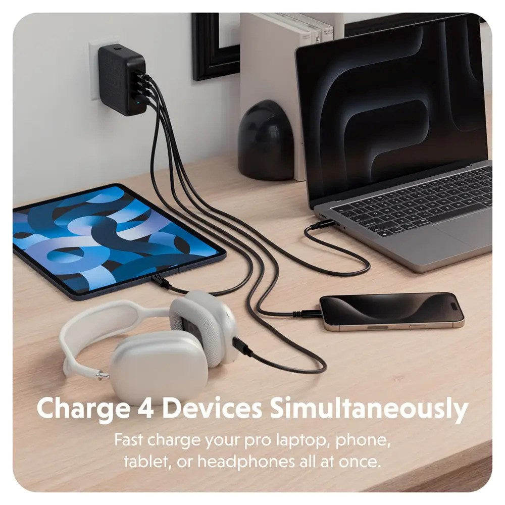 Targus HyperJuice 100W Travel Charger w. 1x USB-A & 3x USB-C - incl. 4x Plug Adapters - Black