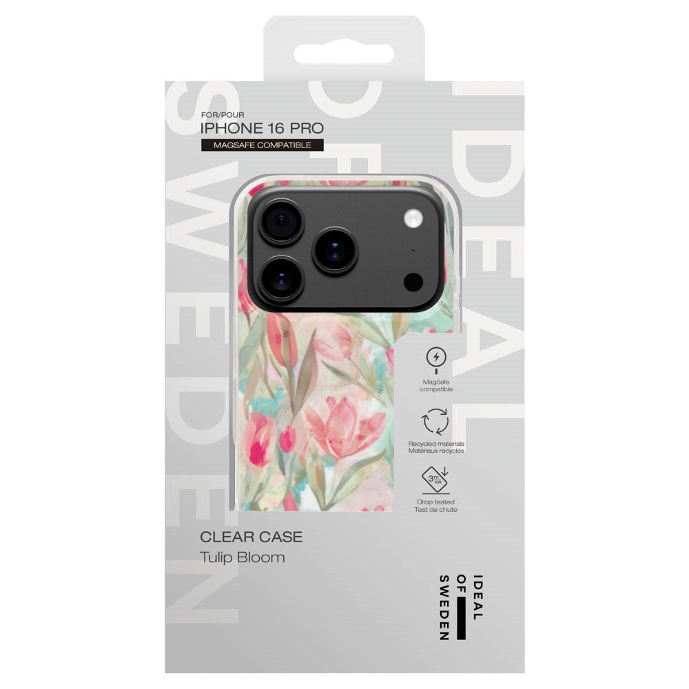 iPhone 16 Pro iDeal Of Sweden Clear Case - MagSafe Compatible - Tulip Bloom