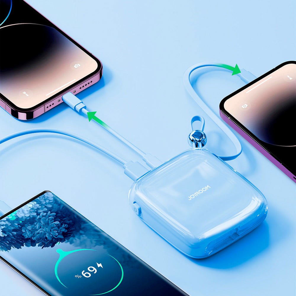 Joyroom Jelly Series JR-L003P Powerbank 22.5W - USB-C PD / USB-A w. Built-in Lightning - 10,000 mAh - Blue