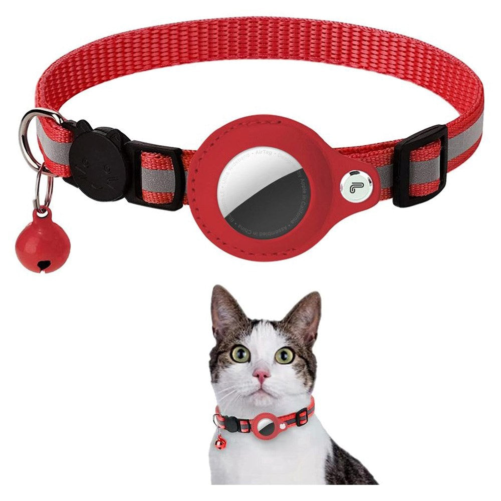 Lippa Collar with AirTag Faux Leather Case - 22-32 cm - Red