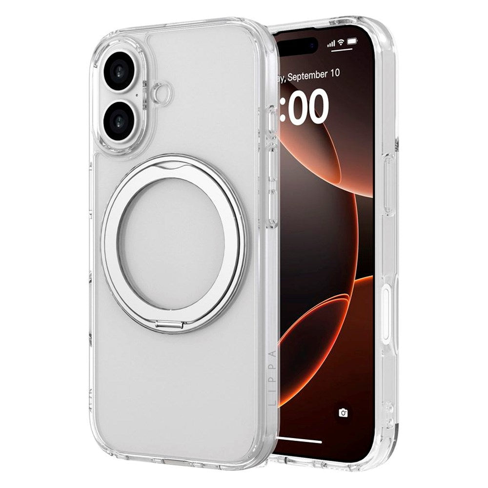 iPhone 17 Lippa Hybrid Plastic Case with 360 Rotating Kickstand - MagSafe Compatible - Transparent / Silver