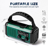 Lippa FM Emergency Radio - Hand Crank, Solar Panel, Compass, 10.000 mAh Powerbank - Green