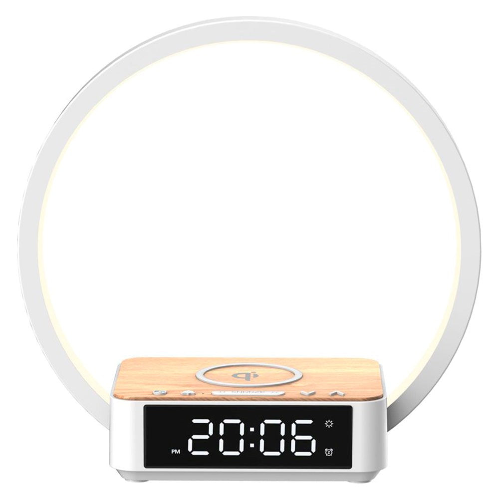 Lippa Bedside Lamp with 5W Wireless Charging & Alarm Clock - White