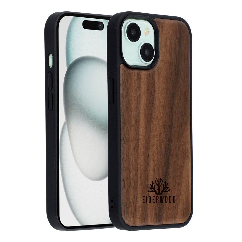 EIDERWOOD iPhone 15 Magnetic Wood Case - MagSafe Compatible - Walnut Tree