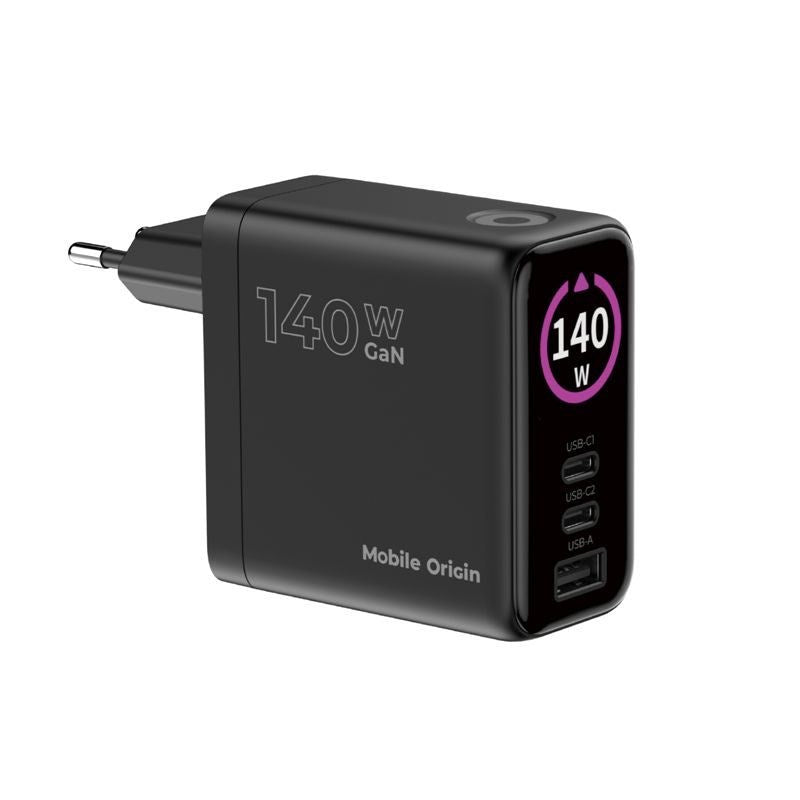 Display Wall Charger Mobile Origin GaN 140W with 2x USB-C + 1x USB-A - Black