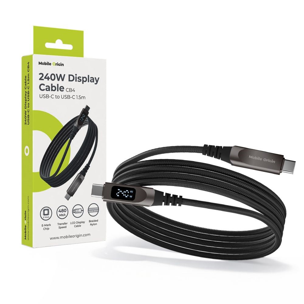 Mobile Origin 240W USB-C to USB-C Cable with Display - 1.5m - Black