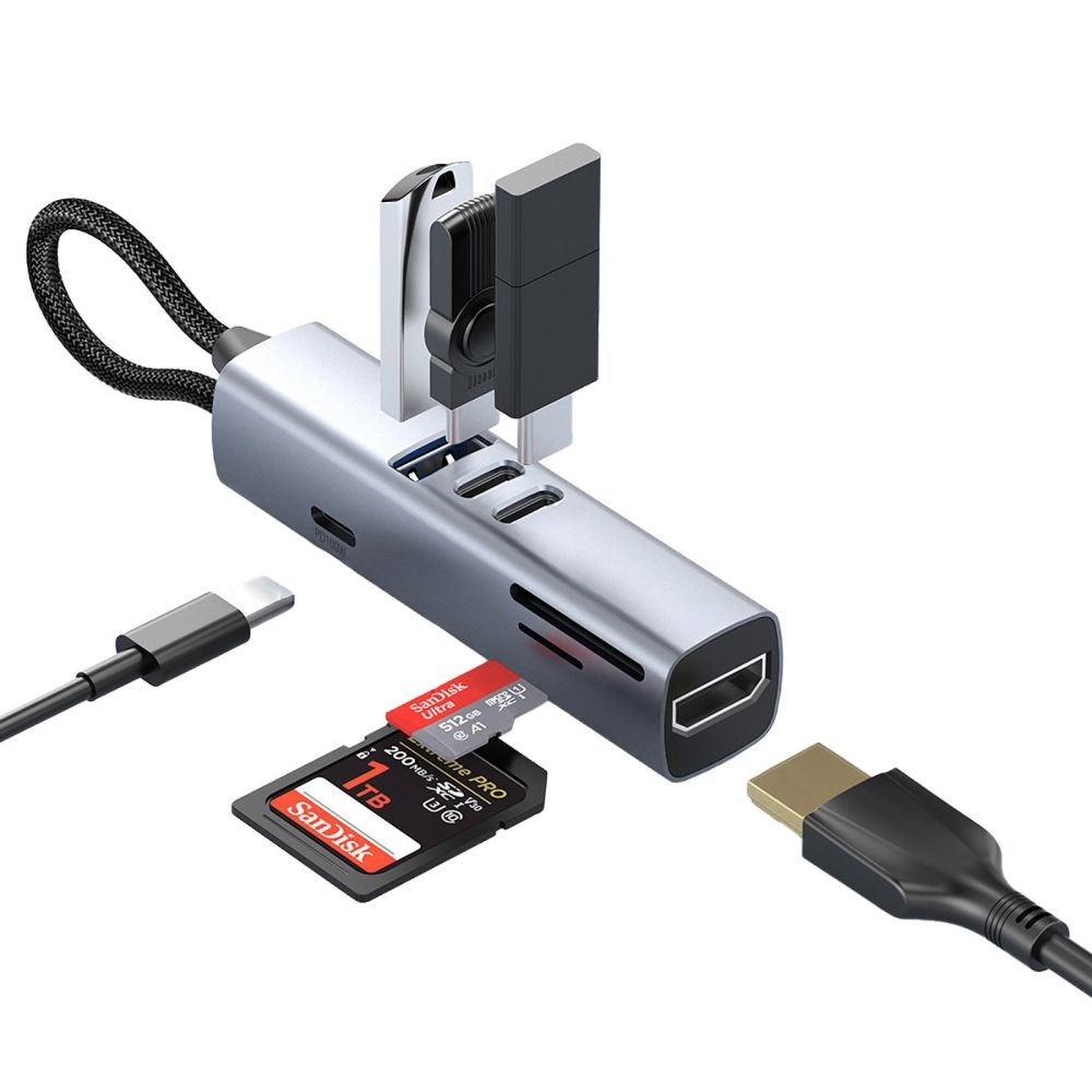 Mobile Origin 7-in-1 USB-C Hub - USB-A / USB-C / HDMI / TF & SD Card - Grey