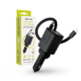 4-in-1 Car Charger Mobile Origin 50W with USB-C and USB-A Ports and Retractable USB-C and Lightning Cable - Grey
