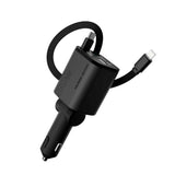 4-in-1 Car Charger Mobile Origin 50W with USB-C and USB-A Ports and Retractable USB-C and Lightning Cable - Grey