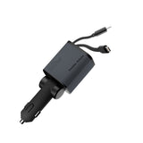 4-in-1 Car Charger Mobile Origin 50W with USB-C and USB-A Ports and Retractable USB-C and Lightning Cable - Grey