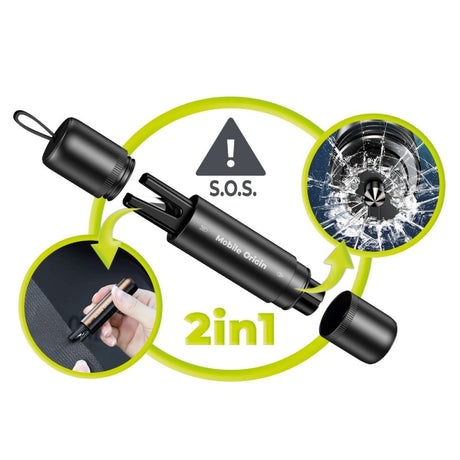 2-in-1 Emergency Hammer for Windows and Seat Belt in Car Mobile Origin - Black