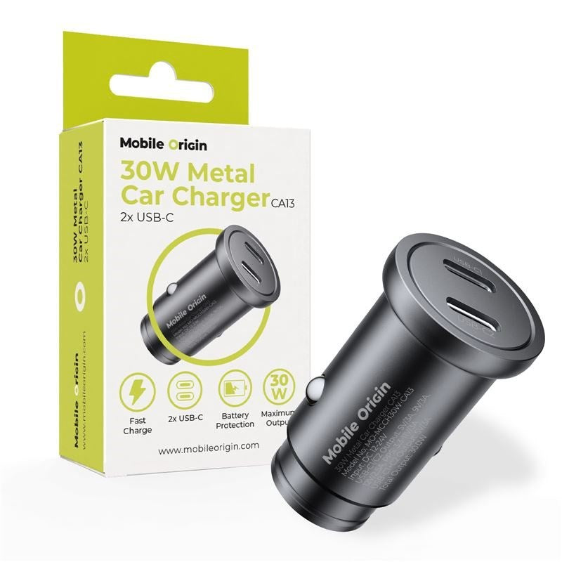 Car Charger Mobile Origin 30W with 2x USB-C - Black