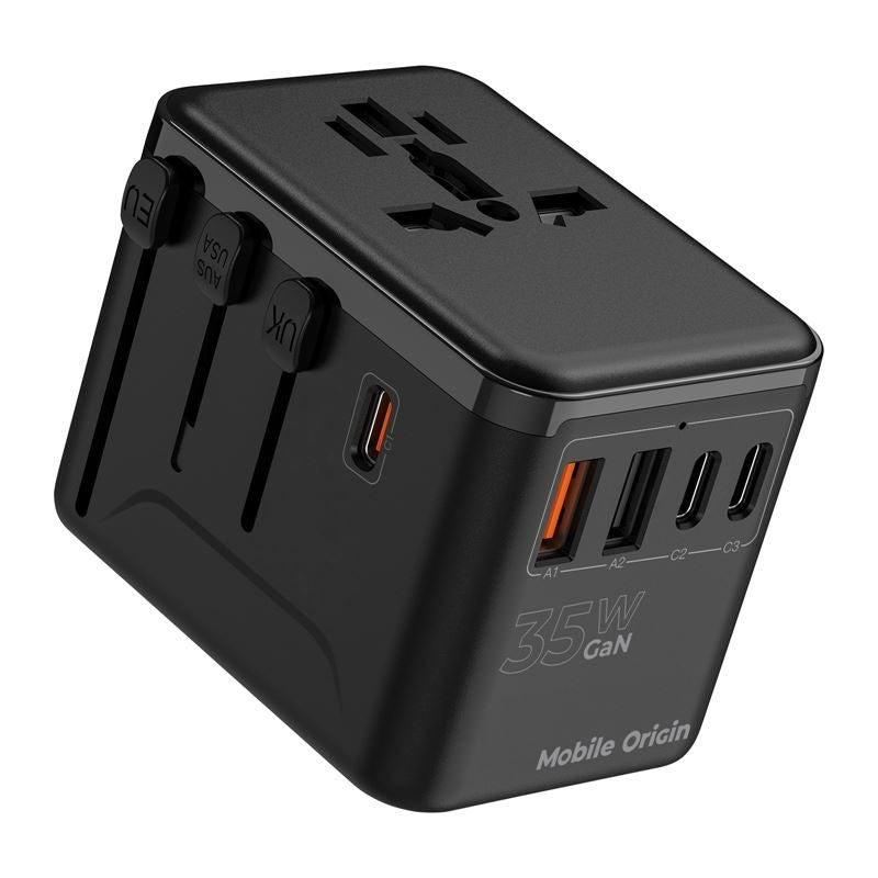 Travel Adapter Mobile Origin GaN 35W - EU / UK / US / AUS - Black
