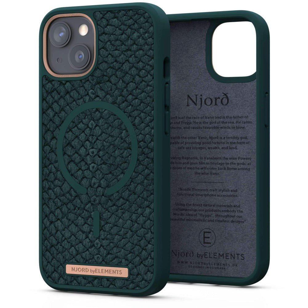 iPhone 13 Njord byELEMENTS Salmon Series Leather Case - MagSafe Compatible - Jörð / Green