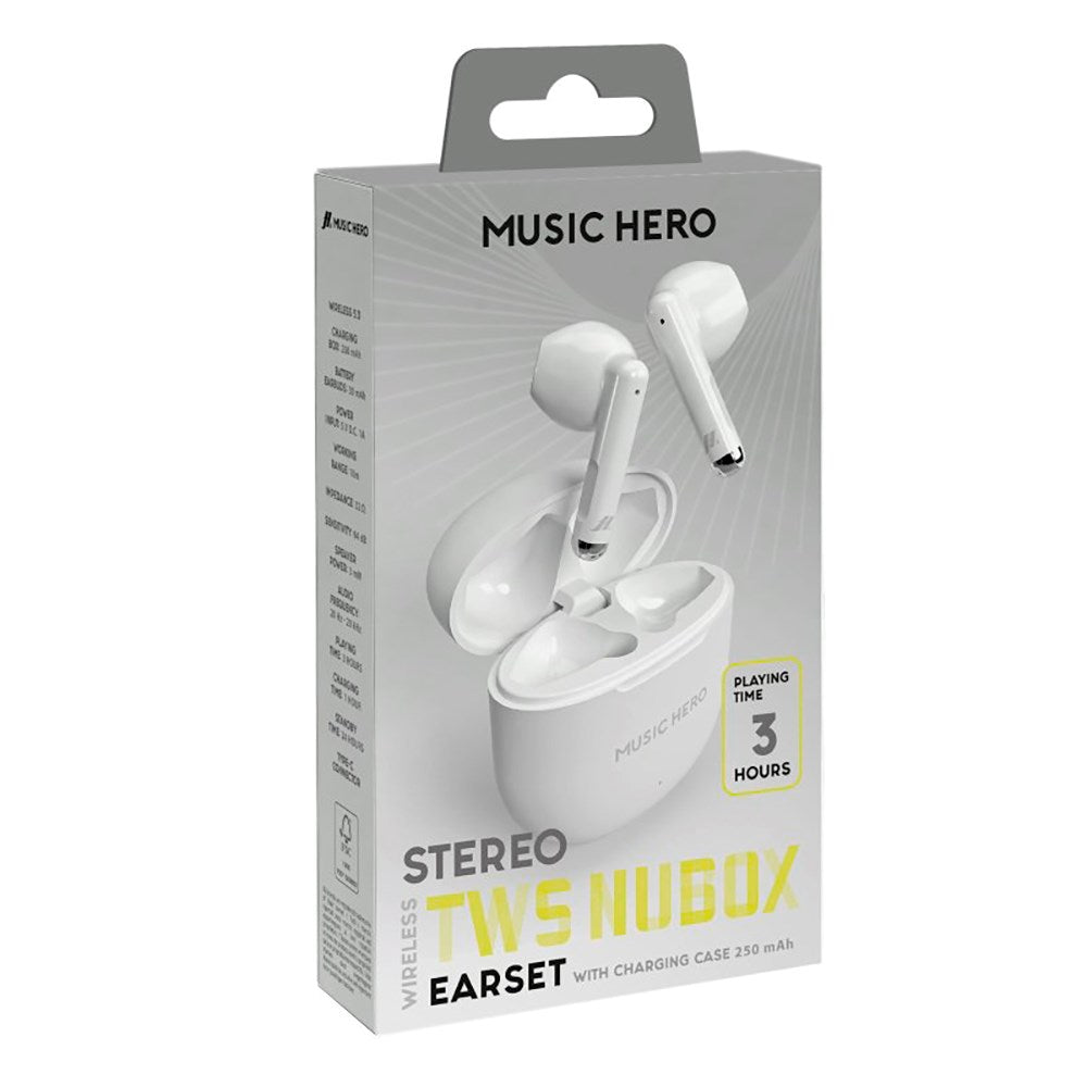 MUSIC HERO Nubox True Wireless Stereo In-Ear Headphones - White