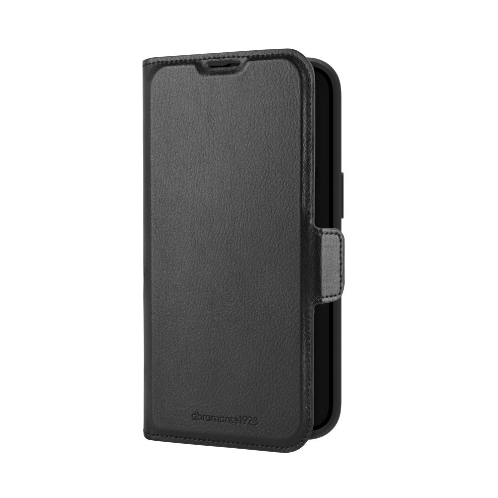 iPhone 16e dbramante1928 Oslo Pro Slim Recycled Plastic Flip Case with Card Holder - Black