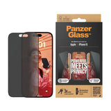 iPhone 15 PanzerGlass Ultra Wide Fit Screen Protector w. EasyAligner - Privacy - Diamond Strength - Transparent / Black Edge