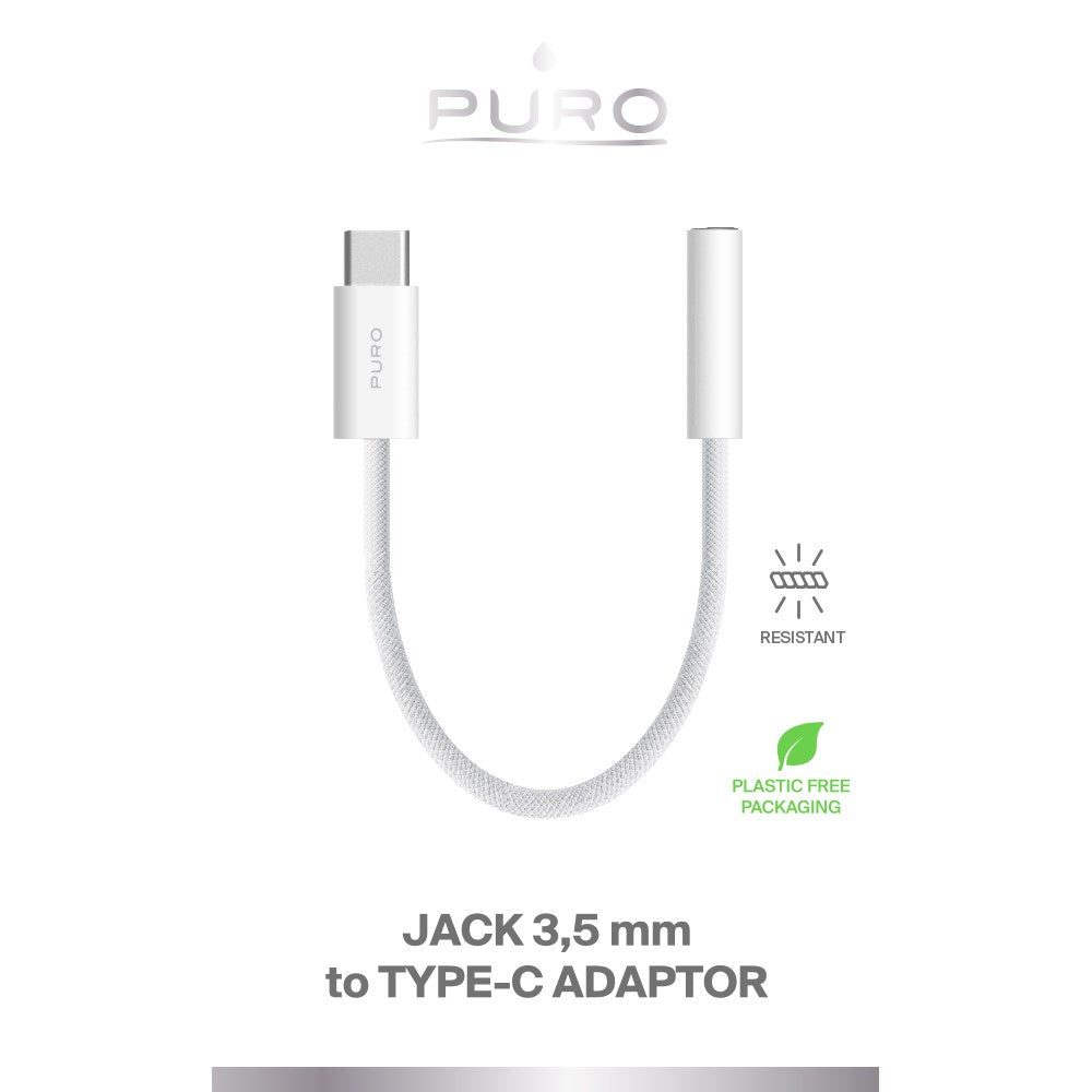 Puro Braided Adapter USB-C to 3.5 mm Jack - 15 cm - White