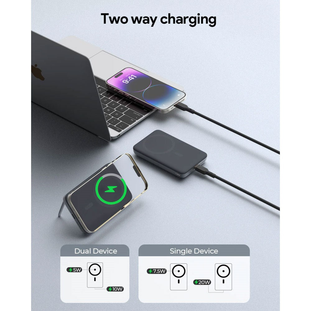 Aukey MagFusion 6,700mAh Powerbank with Wireless Charging & Stand Function - MagSafe / Qi2 Compatible - Black