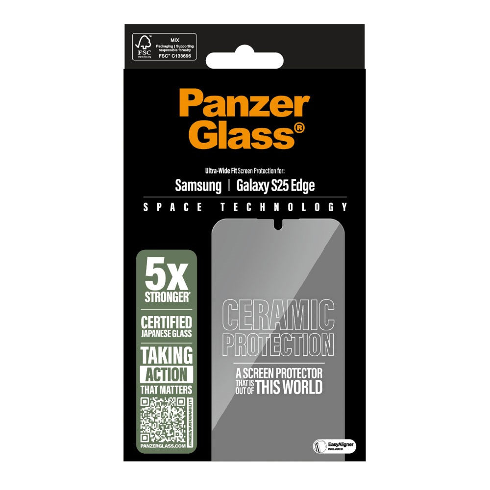 Samsung Galaxy S25 Edge PanzerGlass Ultra Wide Fit Ceramic Screen Protector w. EasyAligner - Transparent